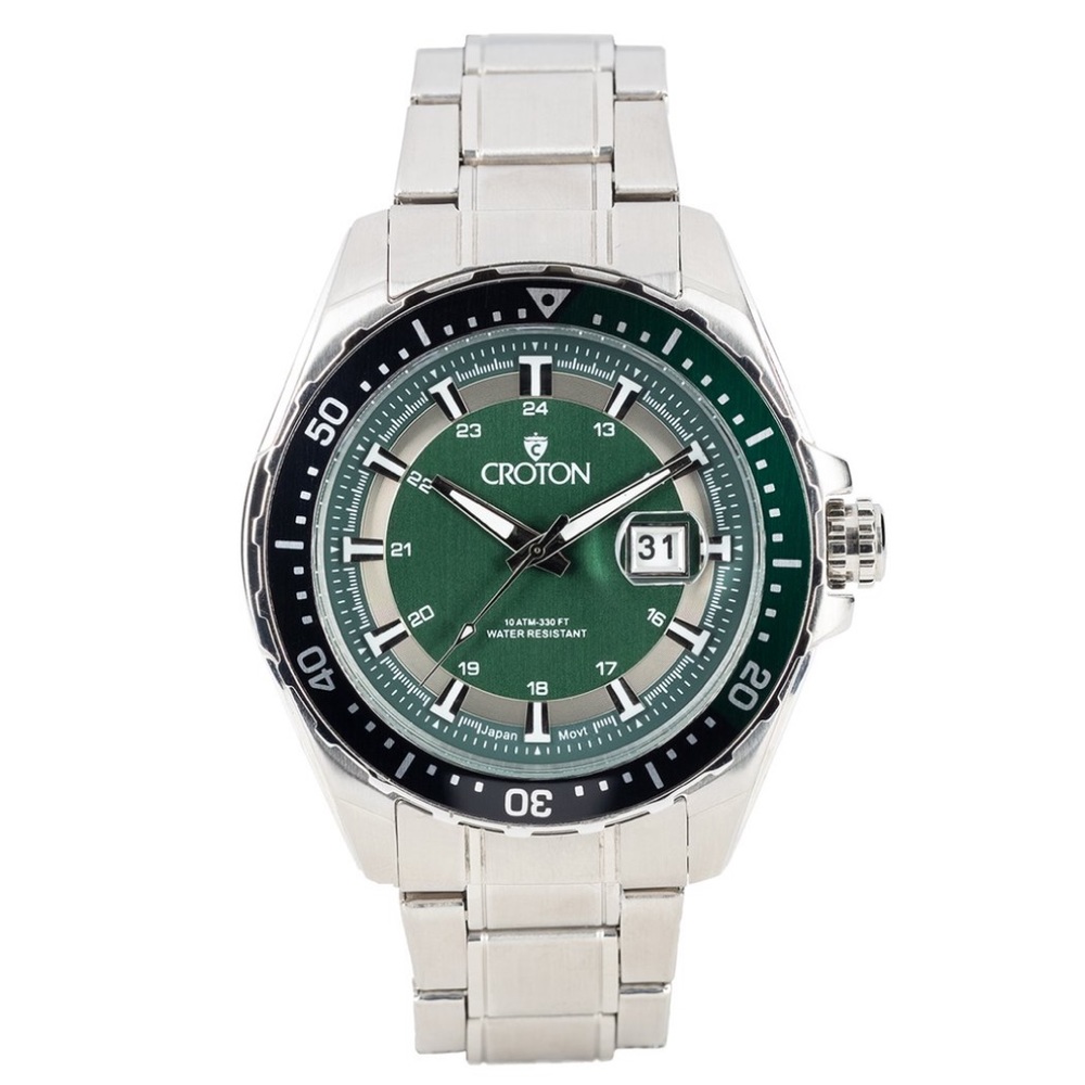 🆕 CROTON SPORT WATCH W/ROTATING BEZEL GREEN DIAL